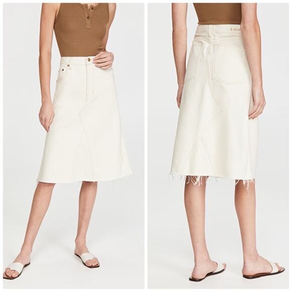 B Sides Women's Plein Cream Colored‎ A-Line Denim Cotton Skirt Size 26 - Picture 1 of 4